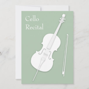 White Cello & Bow Music Recital Concert Pea Green Invitation