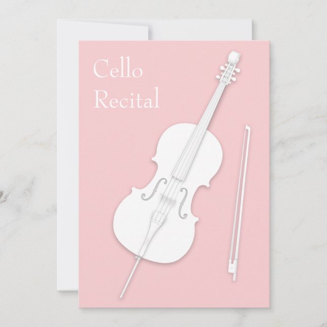 White Cello & Bow Music Recital Concert Rose Pink Invitation (Front)