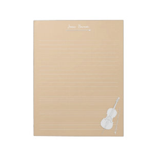 White Cello & Bow Personalised Music Class Beige Notepad