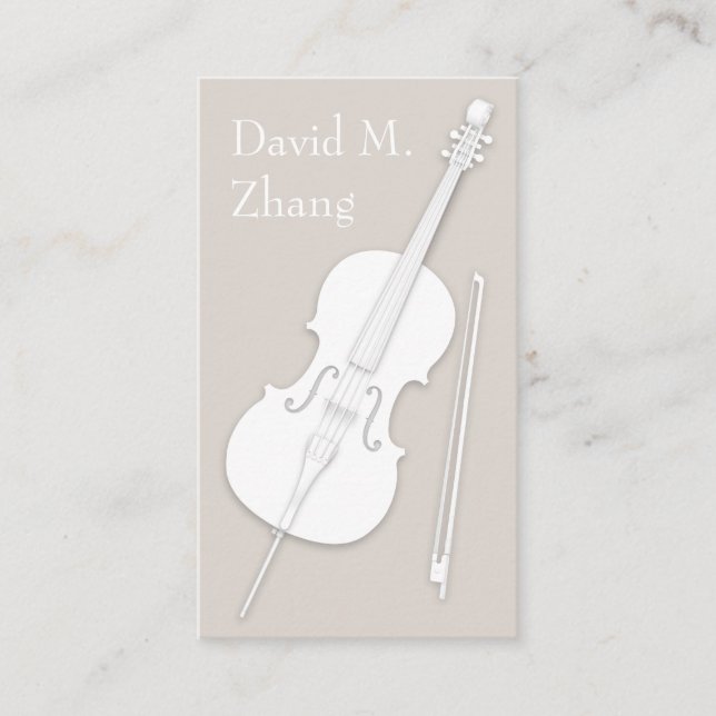 White Cello & Bow Simply Elegant String Player Business Card (Front)