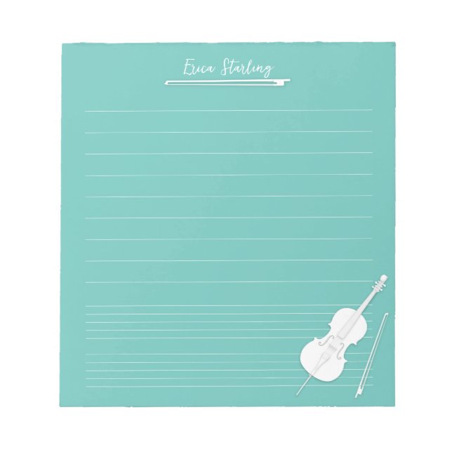 White Cello Personalised Music Lesson Aqua Notepad (Front)