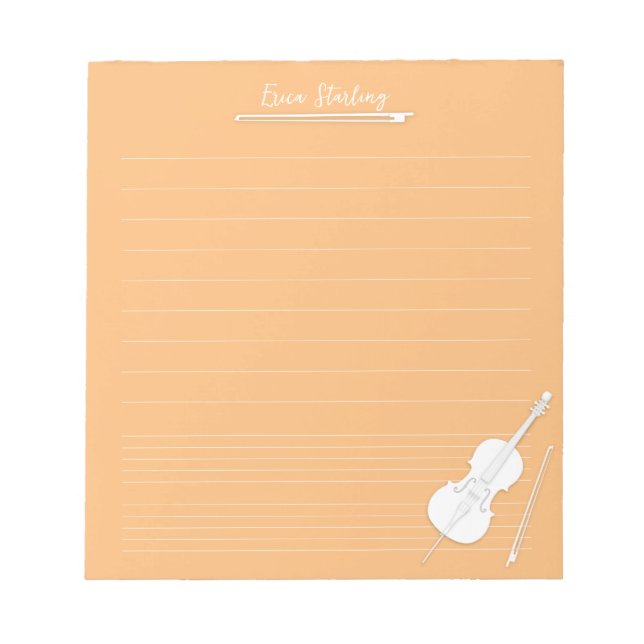 White Cello Personalised Music Lesson Orange Notepad (Front)