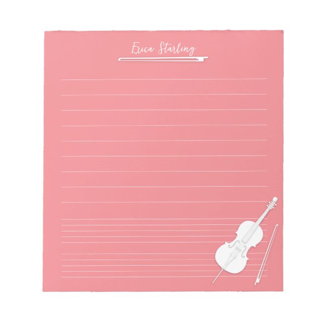White Cello Personalised Music Lesson Rose Pink Notepad (Front)