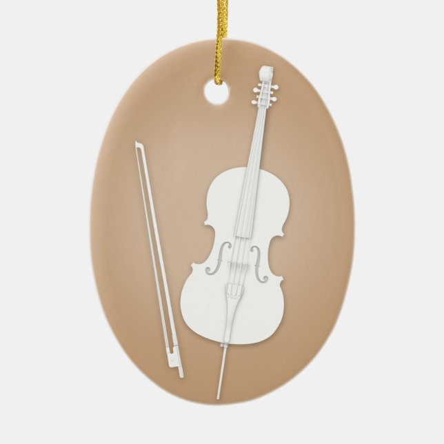 White Cello with Bow Custom Brown Music Ceramic Tree Decoration (Front)