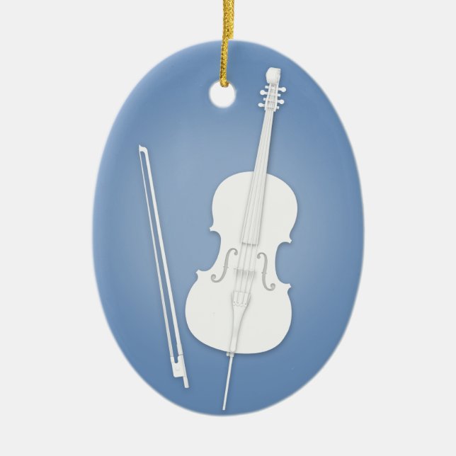 White Cello with Bow Custom Dark Blue Music Ceramic Tree Decoration (Front)