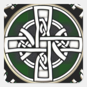 White Celtic Cross With Green Circle Sticker