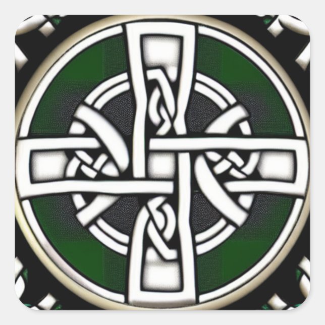 White Celtic Cross With Green Circle Sticker (Front)