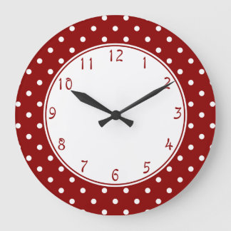 White centre Small White Polka dots red background Large Clock