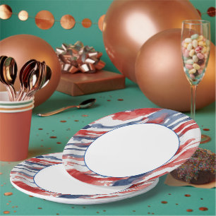 White Centre with Abstract Watercolor Flag Pattern Paper Plate
