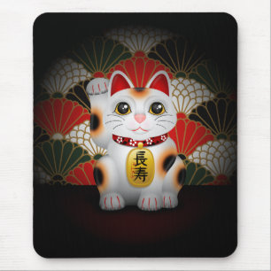 White Ceramic Maneki Neko Mouse Mat