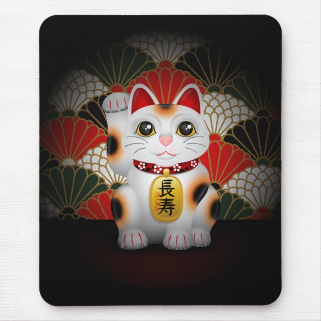 White Ceramic Maneki Neko Mouse Mat (Front)