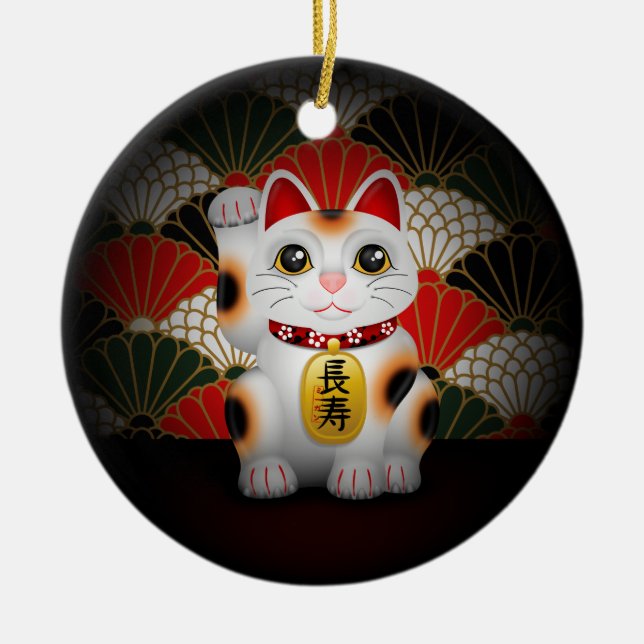 White Ceramic Maneki Neko Tree Decoration (Front)