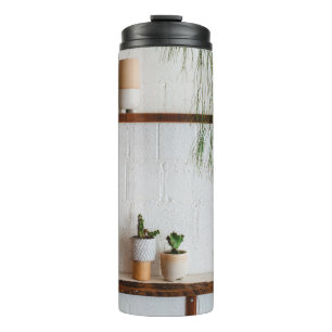 WHITE CERAMIC MUGS ON BROWN WOODEN TABLE