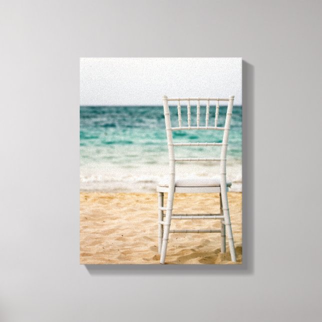 White Chair On The Beach Canvas Print (Front)