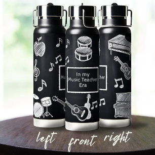 White Chalk Blackboard Elementary Music Teacher Water Bottle