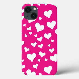 White Chalk Hearts on Fuchsia Pink iPhone 13 Case