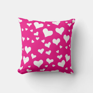 White Chalk Hearts on Fuchsia Pink Cushion