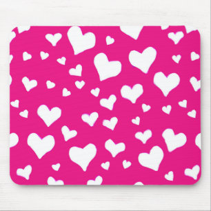 White Chalk Hearts on Fuchsia Pink Mouse Mat