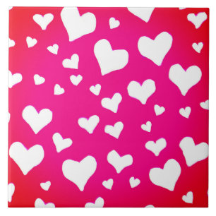 White Chalk Hearts on Fuchsia Pink Tile