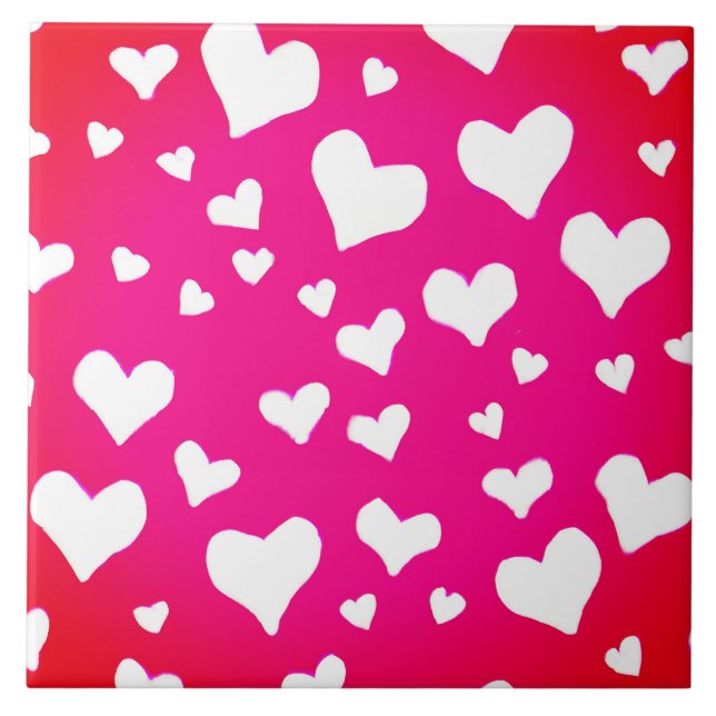 White Chalk Hearts on Fuchsia Pink Tile (Front)