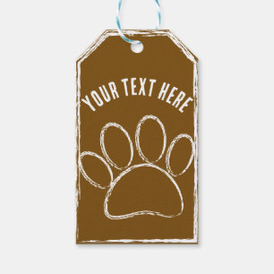 White Chalk Paw Print Custom Text Brown Gift Tags