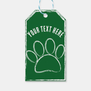 White Chalk Paw Print Custom Text Green Gift Tags