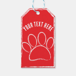 White Chalk Paw Print Custom Text Red Gift Tags