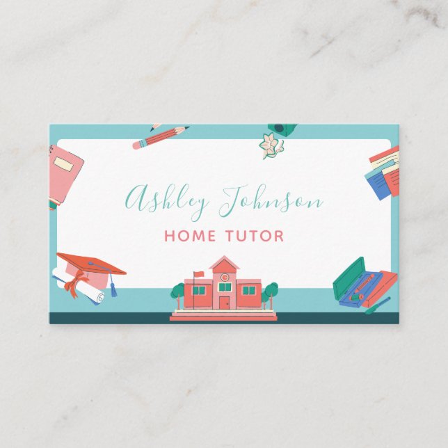 White Chalkboard Blackboard Home Tutor Teacher     Business Card (Front)