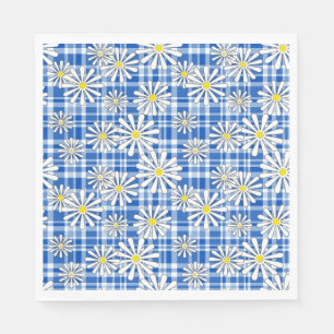 White chamomile flowers on a blue chequered backgr napkin