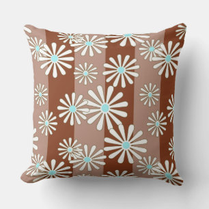 White chamomile flowers on striped background brow cushion