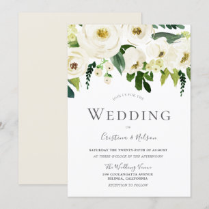 White Champagne Blooming Flowers Wedding Invitation