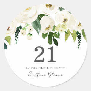 White Champagne Flowers 21st Birthday Party Classic Round Sticker