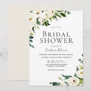 White Champagne Flowers Elegant Bridal Shower Invitation