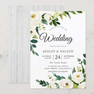 White Champagne Flowers Elegant Rustic Wedding Invitation