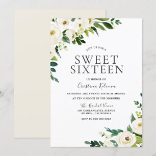 White Champagne Flowers Elegant Sweet 16 Invitation