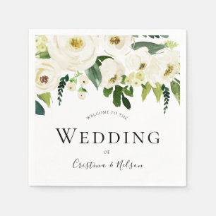 White Champagne Flowers Modern Wedding Reception Napkin