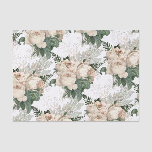 White Champagne Roses Victorian Garden Tissue Paper (Front)