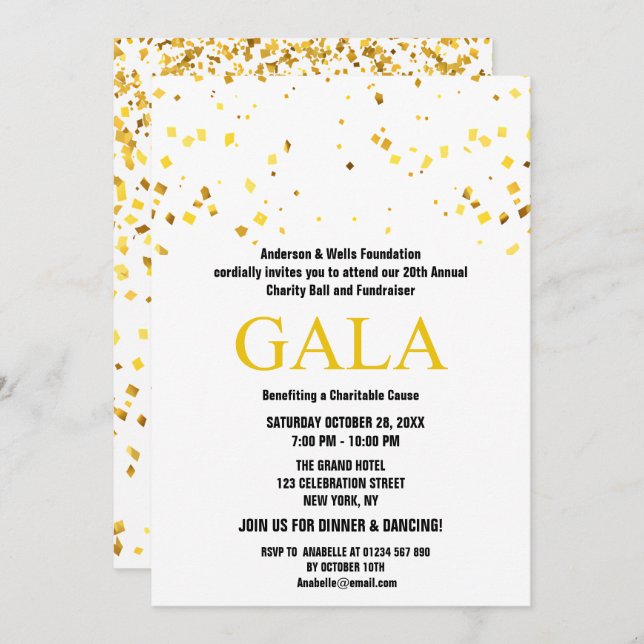 White Charity Ball Corporate Fundraising Party Invitation (Front/Back)