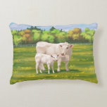 White Charolais Cow & Cute Calf Beef Cattle Decorative Cushion<br><div class="desc">The Charolais is one of the oldest beef cattle breeds in the world. It originated in west-central to southeastern France in the old French provinces of Charolles and neighbouring Nievre. They are raised primarily for meat production. They were also used for draught purposes previously.</div>