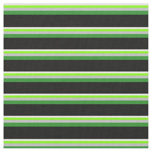 White, Chartreuse, Grey, Forest Green & Black Fabric (Close Up)