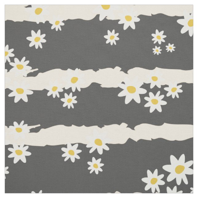 White Cheerful Flowers Fabric (Swatch)