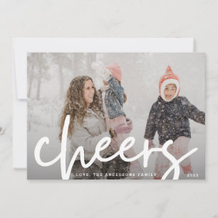 White CHEERS Modern Merry Christmas Photo Holiday Card