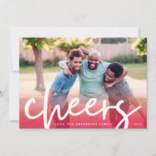 White CHEERS Red Gradient Merry Christmas Photo Holiday Card