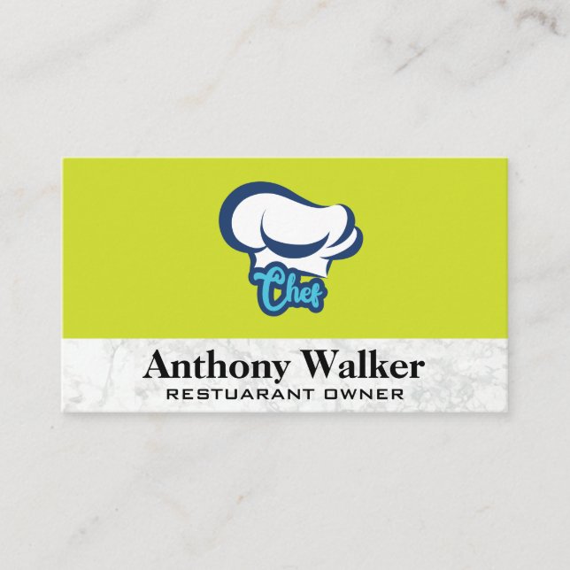 White Chef Hat | White Marble Background Business Card (Front)
