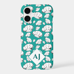 White Chef Hats and Monogram on Teal Blue