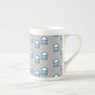 White chef hats on grey bone china mug