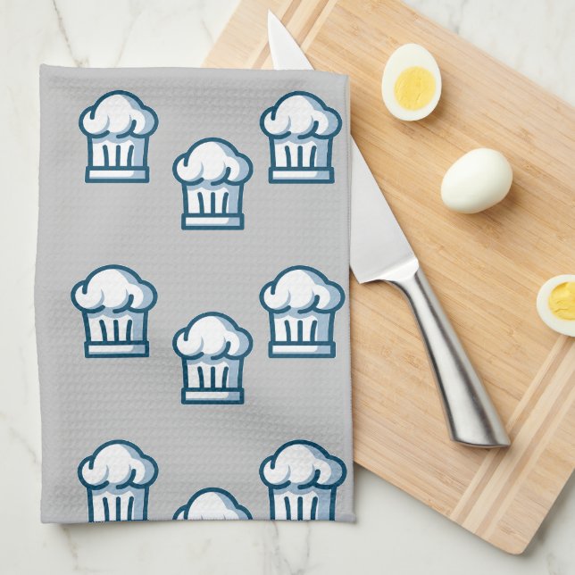 White chef hats on grey tea towel (Quarter Fold)