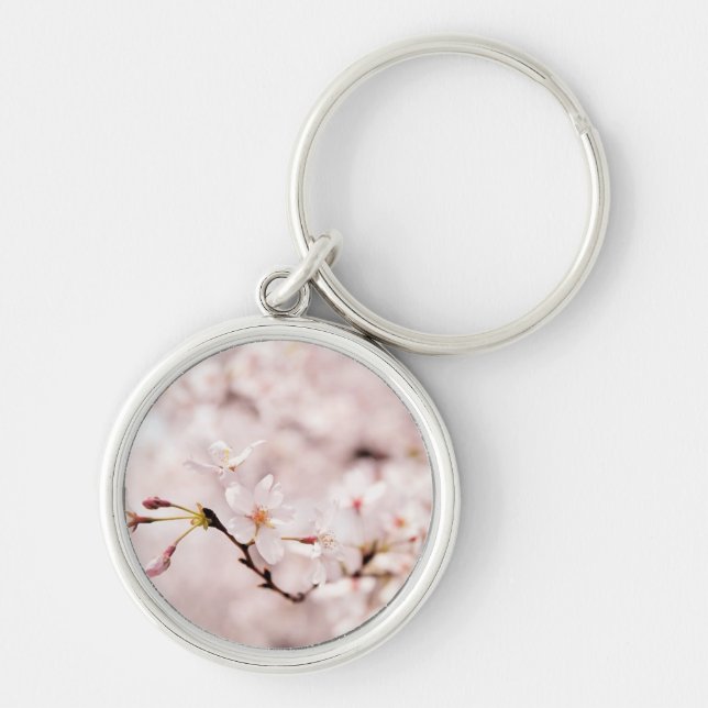 White Cherry Blossom Bokeh Keychain (Front)