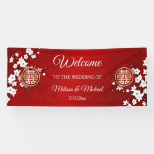 White Cherry Blossom Chinese Wedding Banner