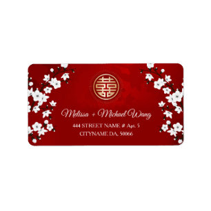 White Cherry Blossom    Chinese Wedding Label
